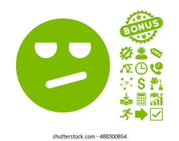 Bored pictograph with bonus pictogram. Vector illustration style is flat iconic symbols, eco green color, white background.