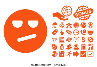 Bored pictograph with bonus pictogram. Vector illustration style is flat iconic symbols, orange color, white background.