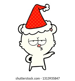 bored polar bear hand drawn comic book style illustration of a wearing santa hat