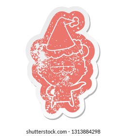 bored polar bear quirky cartoon distressed sticker of a wearing santa hat