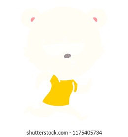 bored polar bear running flat color style cartoon