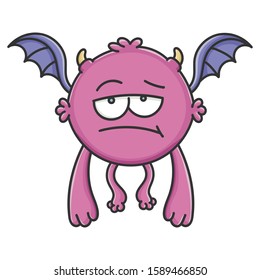 Bored purple flying cartoon bat monster isolated on white