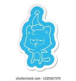 bored quirky cartoon  sticker of a cat wearing santa hat