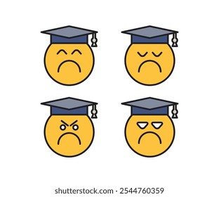 emoticons de estudante entediado e triste definido