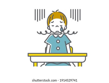 escolares aburridos en aula, ilustraciones de arte de línea simple