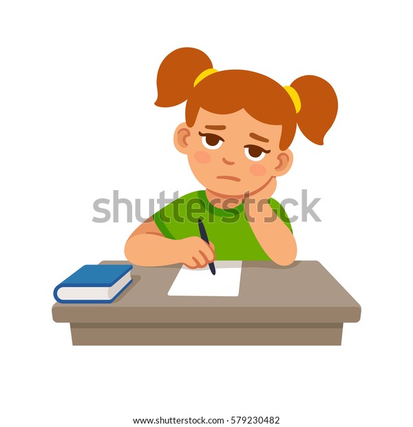 宿題をする退屈な女の子 かわいい漫画のベクターイラスト のベクター画像素材 ロイヤリティフリー