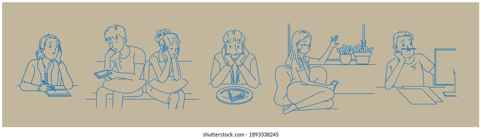 Bored set. Hand drawn style vector design illustrations.