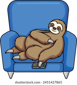 Bored sloth watching TV vector illustration