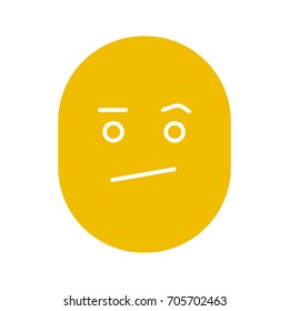Bored smile glyph color icon. Confused face. Silhouette symbol on white background. Negative space. Vector illustration