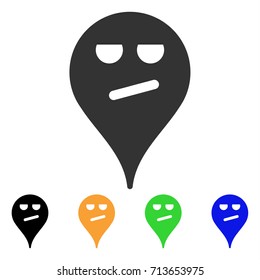 Bored Smiley Map Marker icon. Vector illustration style is a flat iconic bored smiley map marker symbol with black, gray, green, blue, yellow color variants. Designed for web and software interfaces.