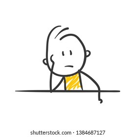 Bored Stick Figure Is Sitting At Table Vector