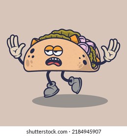 Bored Tacos with weary face expression sticker. Cartoon sticker in comic style with contour. Decoration for greeting cards, posters, patches, prints for clothes, emblems.