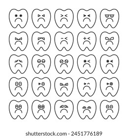 bored tooth emoticons set vector illustration