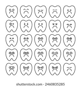 bored tooth emoticons set vector illustration