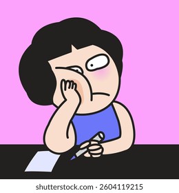 Bored Unhappy Young Woman At Desk In Office Concept Cartoon Character illustration