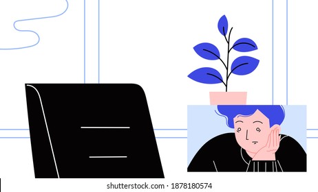Bored woman on the online conference call waiting for her teammate. Team working from home via videocall. 