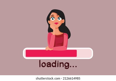 
Bored Woman Waiting for Web Page to Load Vector Cartoon. Slow internet speed concept illustration of a girl waiting for web page to load
