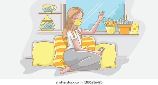Bored women. Stay at home during the lockdown.