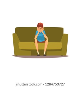 Bored Young Man Sitting On The Couch Vector Illustration