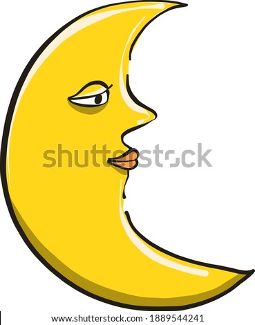Bored young moon ,illustration,vector on white background