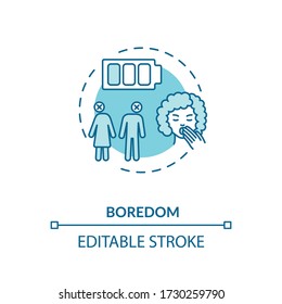 Boredom concept icon. Getting tired of relationship idea thin line illustration. Wife and husband divorce reason. Vector isolated outline RGB color drawing. Editable stroke