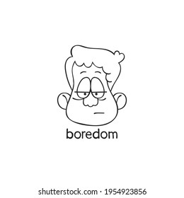 Boredom. Emotion. Human face. Cartoon character. Isolated vector object on white background.