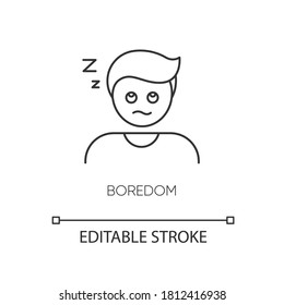 Boredom pixel perfect linear icon. Exhaustion, weariness, burnout thin line customizable illustration. Contour symbol. Disinterested, bored person vector isolated outline drawing. Editable stroke