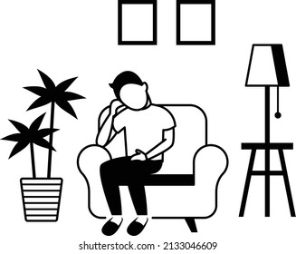 Boredom Teenager Yawning Male at home Vector Icon Design, Weekly holiday Activity Symbol, Week Rest Days Sign,Lazy weekend people Stock illustration, Tired And Bored Young Man Sitting On Chair Concept