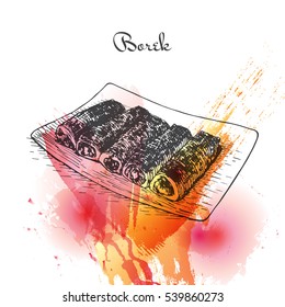 Borek watercolor effect illustration. Vector illustration of Turkish cuisine.