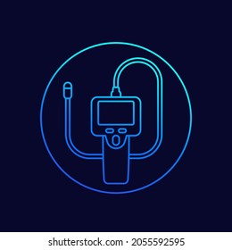 icono del borescopio, vector de línea de la cámara de inspección