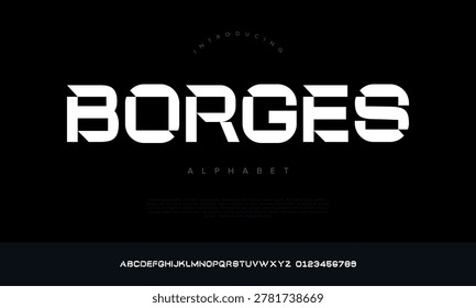 Borges stencil stencil geometric tech font alphabet numbers for futuristic military tech design