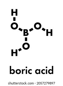 Boric acid molecule. Also known as hydrogen borate, boracic acid, orthoboric acid and acidum boricum. Skeletal formula. svg