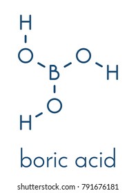 Boric acid molecule. Also known as hydrogen borate, boracic acid, orthoboric acid and acidum boricum. Skeletal formula. svg