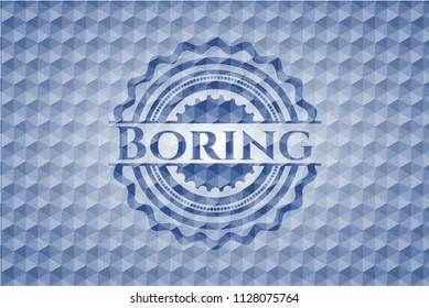 Boring blue emblem or badge with abstract geometric pattern background.