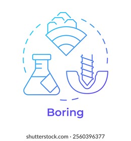 Boring blue gradient concept icon. Drilling holes into ground to obtain soil. Geotechnical survey. Round shape line illustration. Abstract idea. Graphic design. Easy to use in presentation