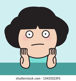 Boring Facial Expression Girl Sitting On Table Concept Card Character illustration
