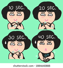 Boring Girl Doing 40 Second Hand Washing To Protect Against Corona Virus Concept Card Character illustration