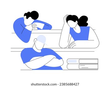 Boring lecture isolated cartoon vector illustrations. Group of students feeling bored at lecture, demotivated young people, modern educational process, university classes vector cartoon.