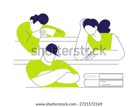 Boring lecture isolated cartoon vector illustrations. Group of students feeling bored at lecture, demotivated young people, modern educational process, university classes vector cartoon.