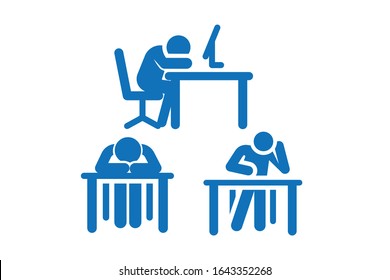 boring man icon, Disappointed human on the table vector