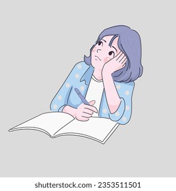 Boring mood sitting in the reading table isolated illustration.eps