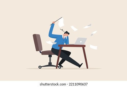 Boring office worker. Employees bored in the office, less efficient. burnout at work concept.  An employee or businessman raises a white flag to surrender to hard work.