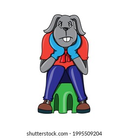 boring rabbit mascot cartoon sitting on the chair