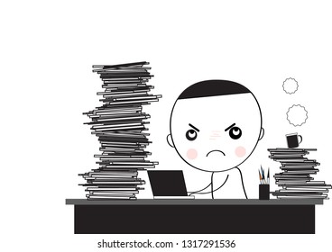 boring ,sirious man at work doodle,cute  cartoon 
vector eps.10