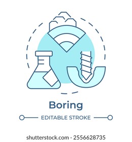 Boring soft blue concept icon. Drilling holes into ground to obtain soil. Geotechnical survey method. Round shape line illustration. Abstract idea. Graphic design. Easy to use in presentation