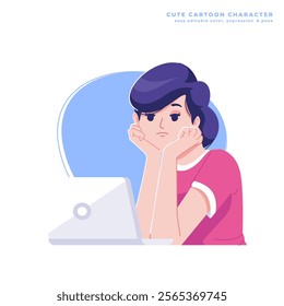 boring time girl cute cartoon character