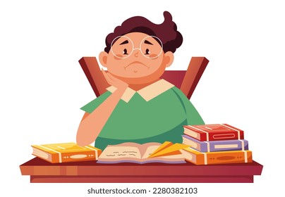 Boring tired school children sitting in classroom concept. Vector graphic design illustration element