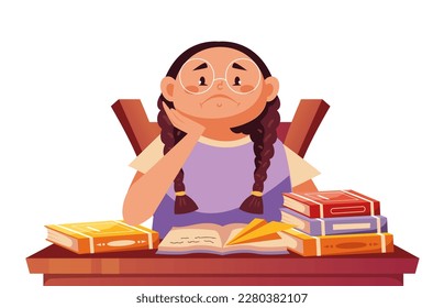 Boring tired school children sitting in classroom concept. Vector graphic design illustration element