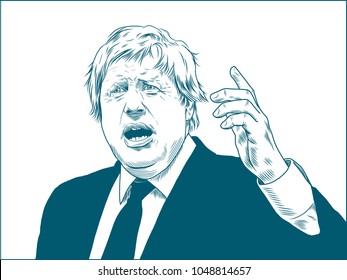 Boris Johnson. British politician, popular historian and journalist. Portrait Drawing Illustration. March 18, 2018