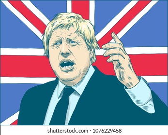 Boris Johnson. British politician, popular historian and journalist. Portrait Drawing Illustration. April 24, 2018